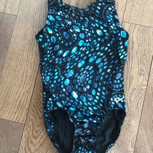 GK blue/black/silver gymnastics leotard, adult M/L